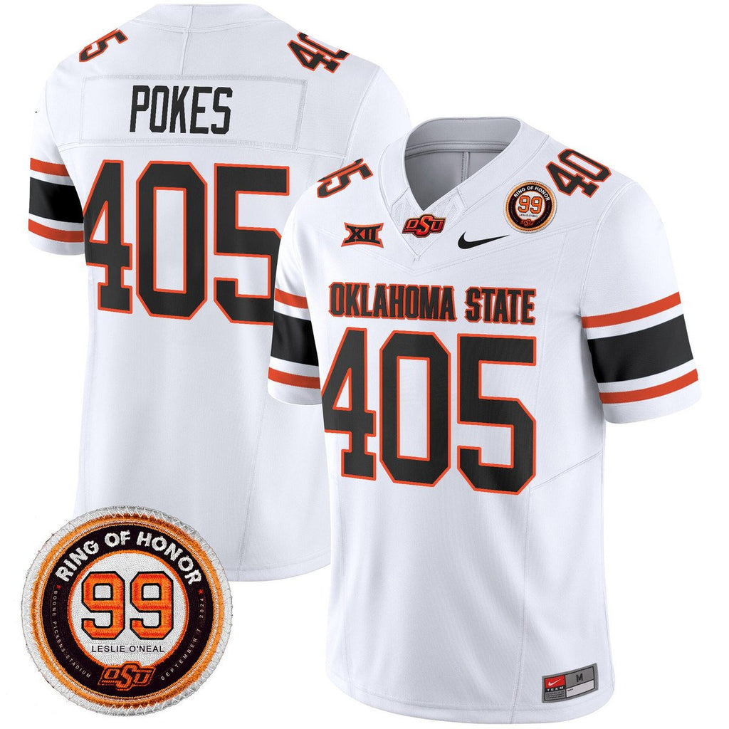 Pokes Jersey #405 Oklahoma State Cowboys 2025 Leslie O'neal Patch White