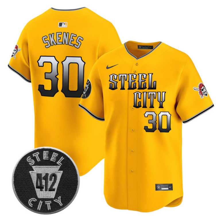 Paul Skenes Jersey #30 Pittsburgh Pirates 412 Patch Vapor Premier Limited V8 Stitched Gold