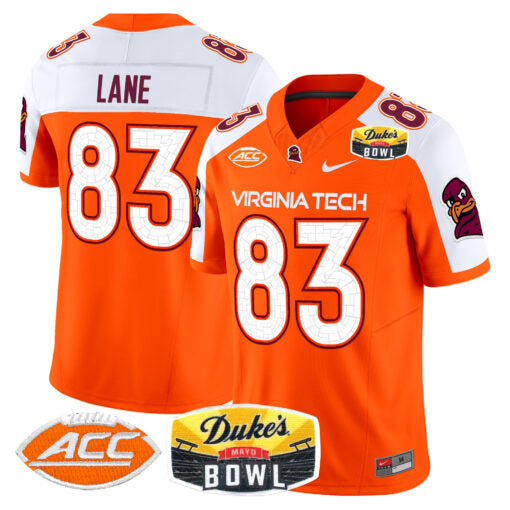 Jaylin Lane Jersey #83 Virginia Tech Hokies 2025 Duke’s Mayo Bowl Patch Orange Alternate