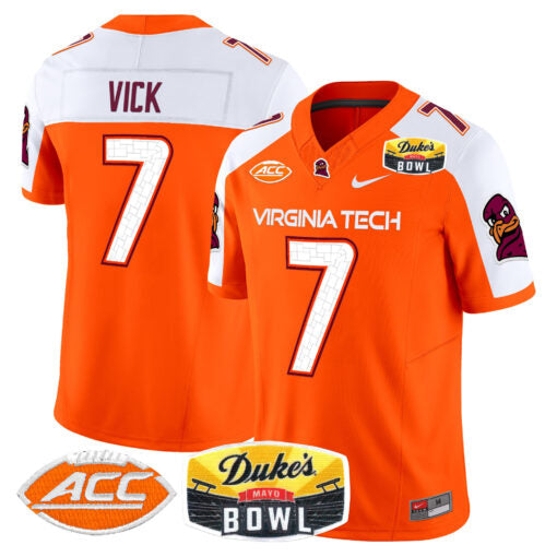Michael Vick Jersey #7 Virginia Tech Hokies 2025 Duke’s Mayo Bowl Patch Orange Alternate