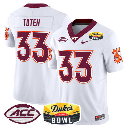 Bhayshul Tuten Jersey #33 Virginia Tech Hokies 2025 Duke’s Mayo Bowl Patch White