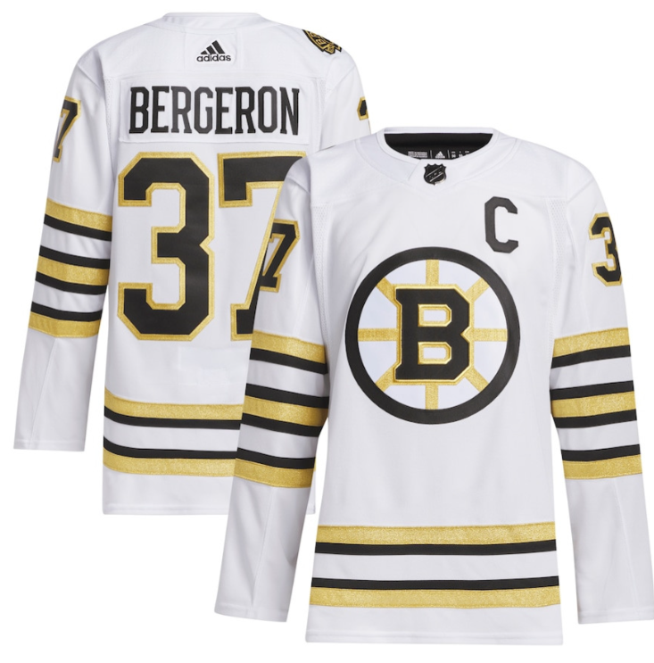 Patrice Bergeron 37 Boston Bruins 100th Anniversary Primegreen Away Men Jersey White