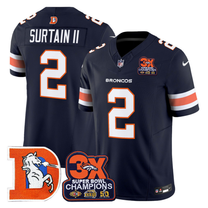 Patrick Surtain II Jersey #2 Throwback Vapor 3-Time Champions Stitched Navy