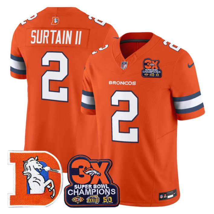 Patrick Surtain II Jersey #2 Throwback Vapor 3-Time Champions Stitched Orange