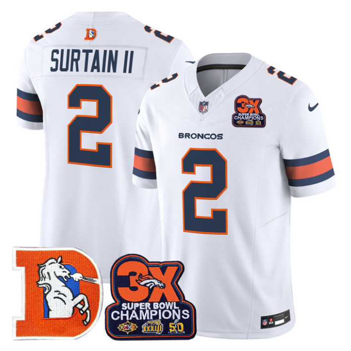 Patrick Surtain II Jersey #2 Throwback Vapor 3-Time Champions Stitched White