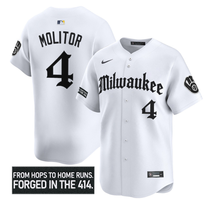 Paul Molitor Jersey #4 Milwaukee Brewers Gothic 414 Shadows Edition White
