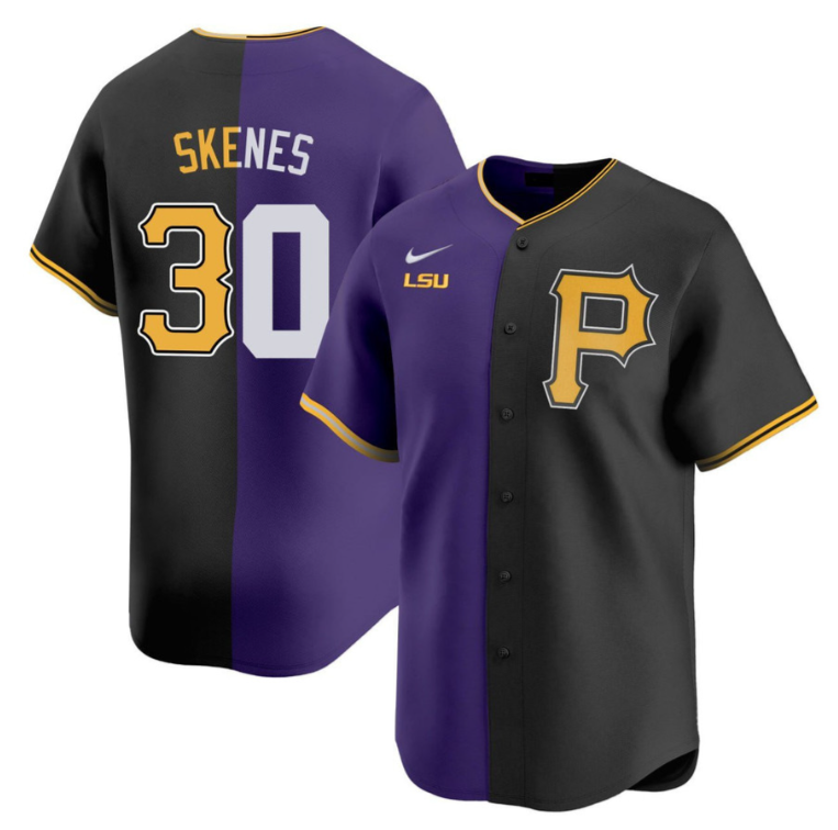 Paul Skenes Jersey #30 LSU Pittsburgh Pirates Split All Stitched