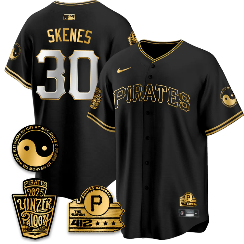 Paul Skenes Jersey #30 Pittsburgh Pirates Yinzerpalooza 2025 Black Gold