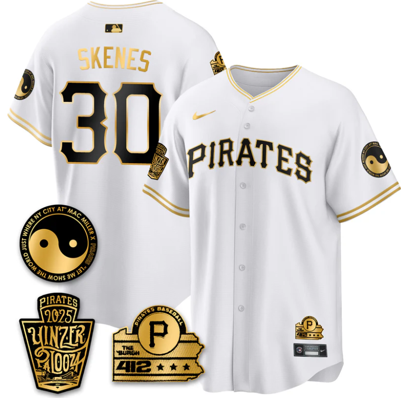 Paul Skenes Jersey #30 Pittsburgh Pirates Yinzerpalooza 2025 White Gold