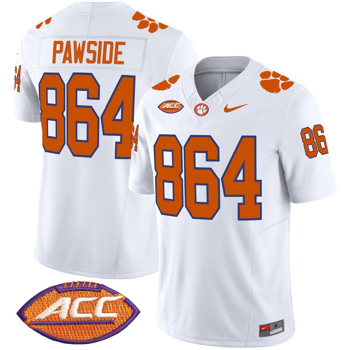 PawSide Jersey #864 Clemson Tigers 2025 Vapor Limited Stitched White