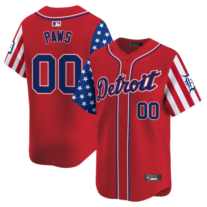 Paws Jersey #00 Detroit Tigers 2025 Memorial Day Vapor Premier Limited Stitched Red