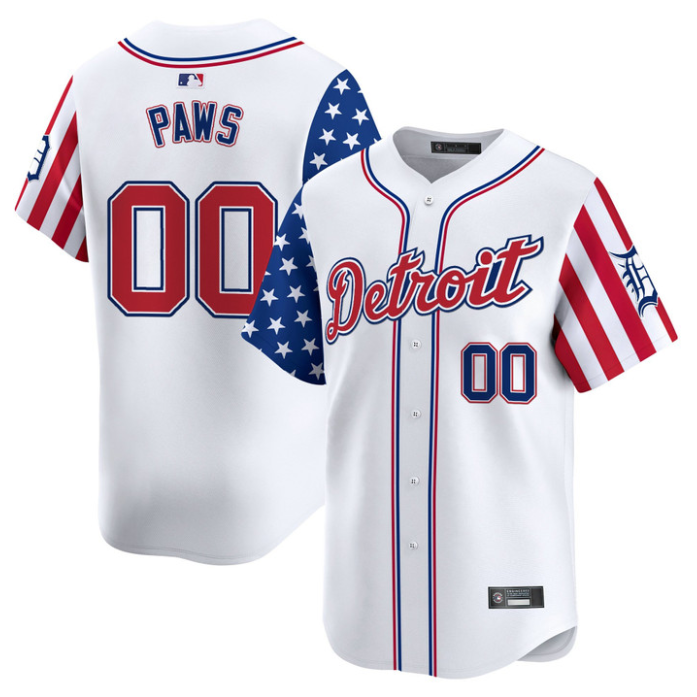 Paws Jersey #00 Detroit Tigers 2025 Memorial Day Vapor Premier Limited Stitched White