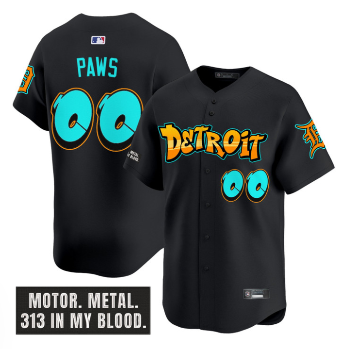Paws Jersey #00 Detroit Tigers Graffiti Motor City Edition Stitched Black