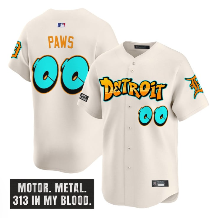 Paws Jersey #00 Detroit Tigers Graffiti Motor City Edition Stitched Cream