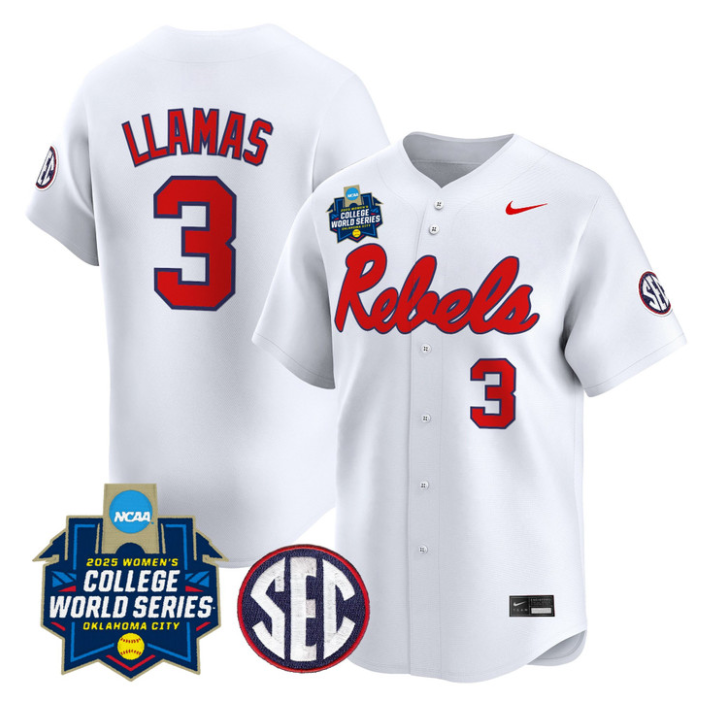 Persy Llamas Jersey #3 Ole Miss Rebels Softball 2025 World Series White