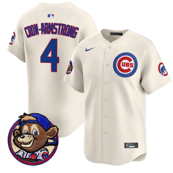 Pete Crow-Armstrong Jersey #24 Chicago Cubs Clark Patch Vapor Premier Limited Stitched Cream