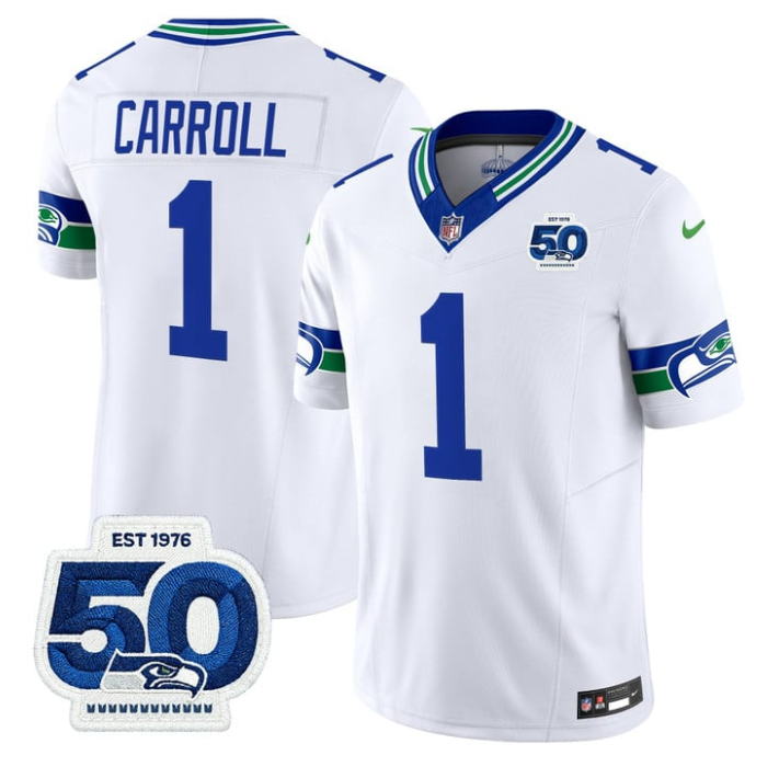 Pete Carroll Jersey #1 Throwback 50th Anniversary Patch Stitched