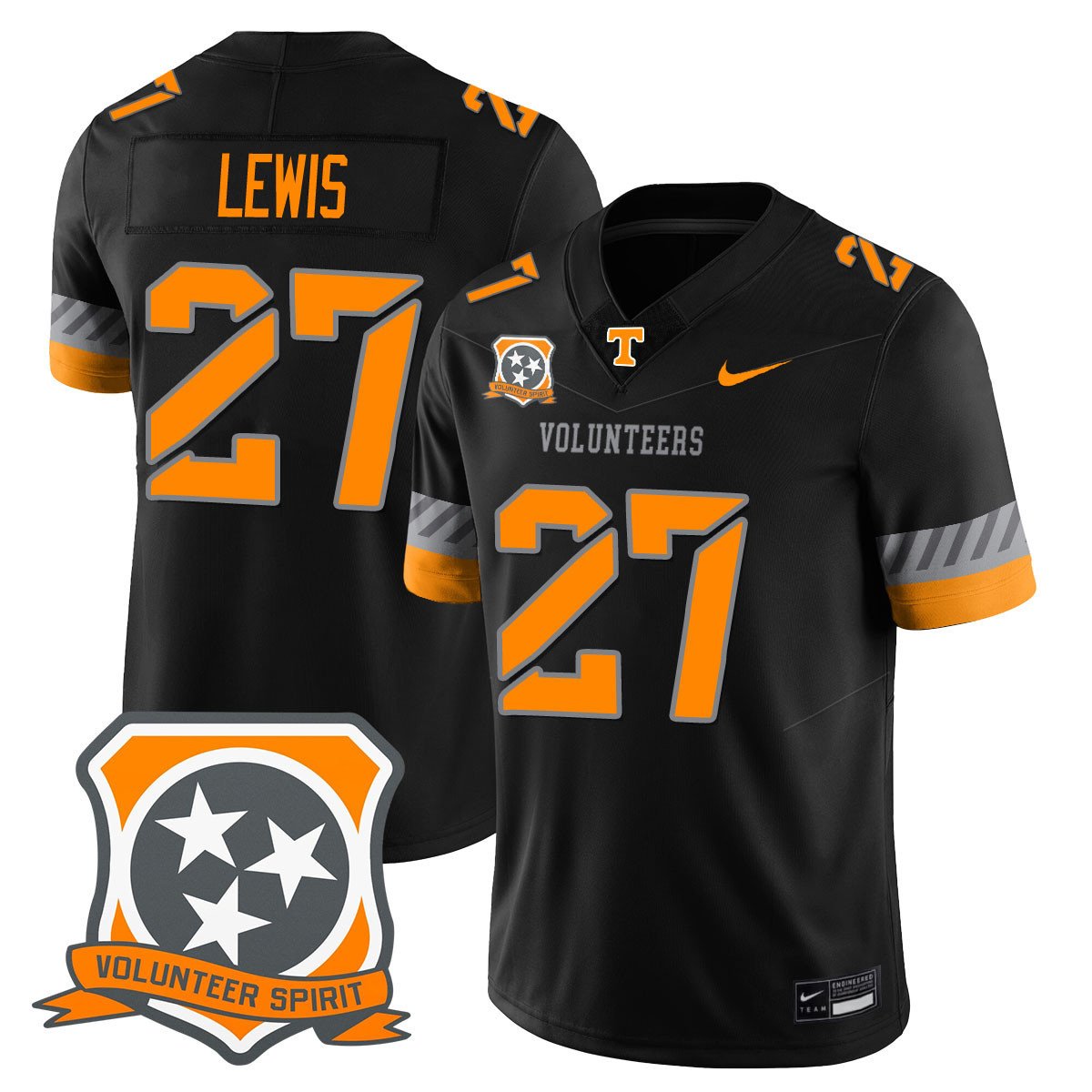 Peyton Lewis Jersey #27 Tennessee Volunteers 2025 Spirit Stitched Black