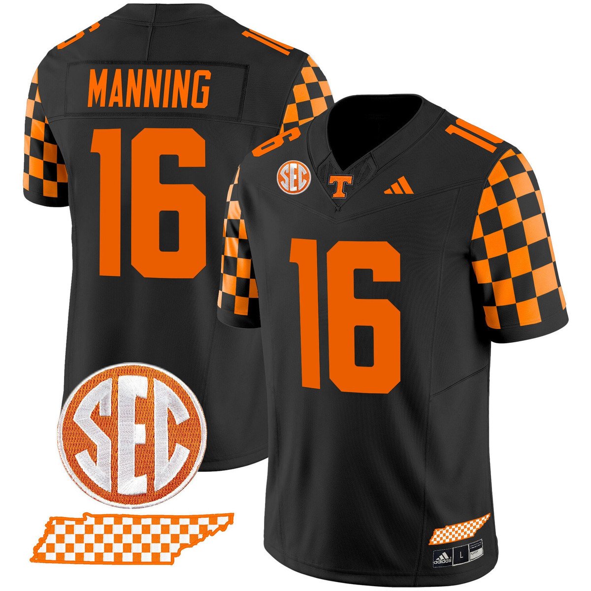 Peyton Manning Jersey #16 Tennessee Vols Rebrand 2026 Checkerboard Black