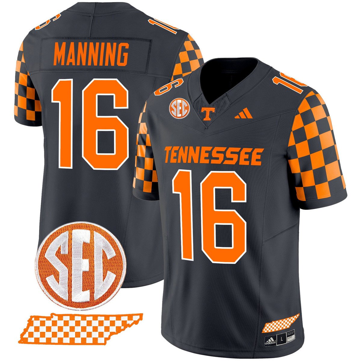 Peyton Manning Jersey #16 Tennessee Vols Rebrand 2026 Checkerboard Smokey Grey