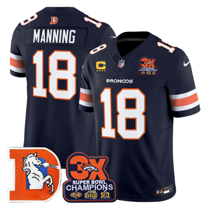 Peyton Manning Jersey #18 Throwback Vapor 3-Time Champions Stitched Navy
