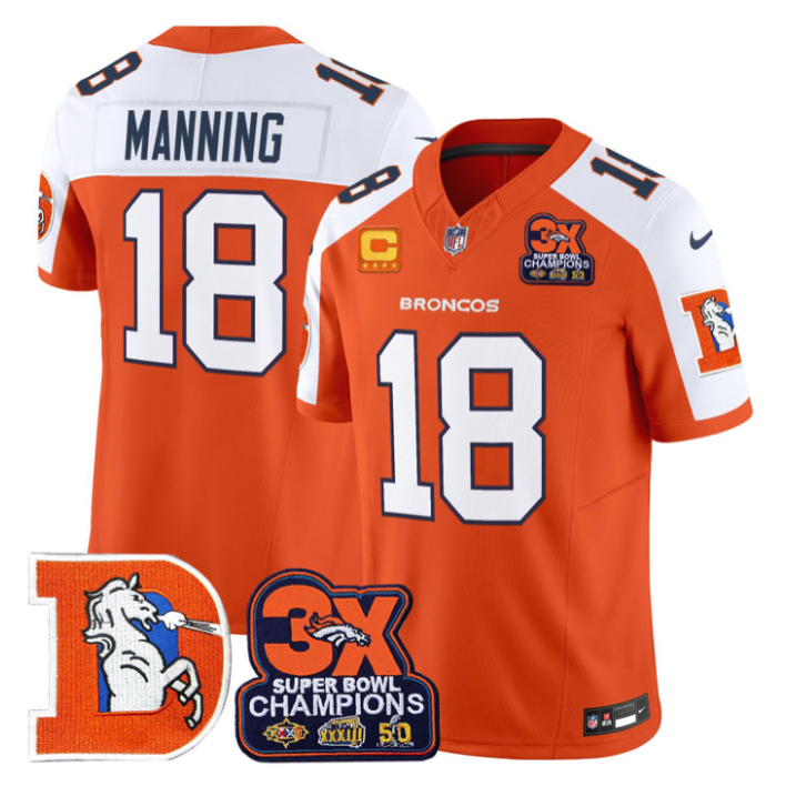 Peyton Manning Jersey #18 Throwback Vapor 3-Time Champions Stitched Orange Alternate