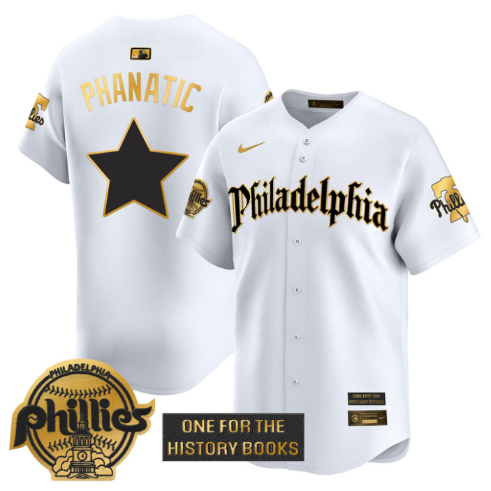 Phanatic Jersey Phillies Retro Newspaper Edition Gold Vapor Premier Stitched White Gold