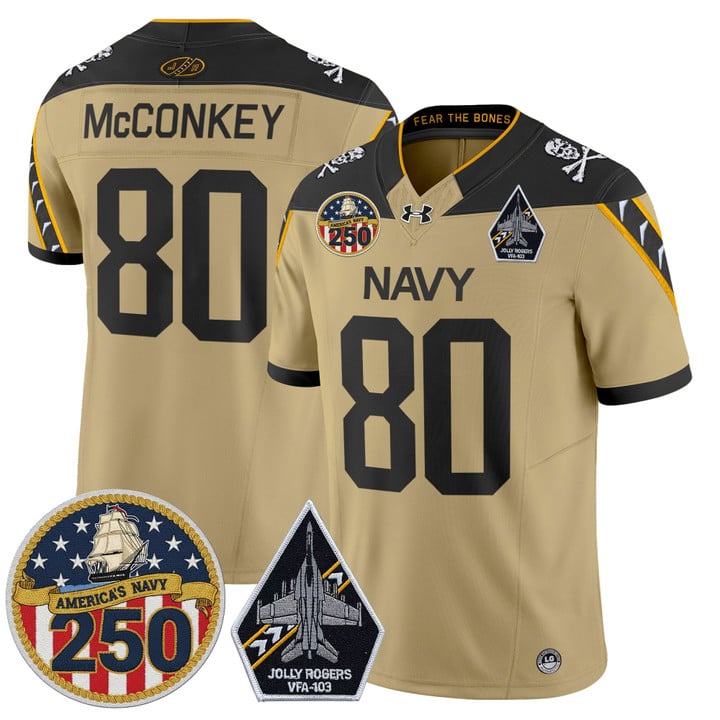Phil McConkey Jersey #80 Navy Midshipmen Jolly Rogers 250th Patch Stitched
