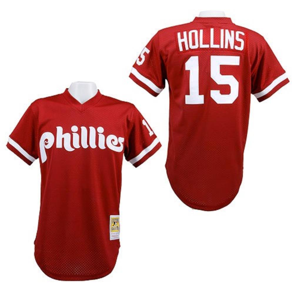 Philadelphia Phillies Dave Hollins Red 1991 Throwback Mesh Pullover Jersey