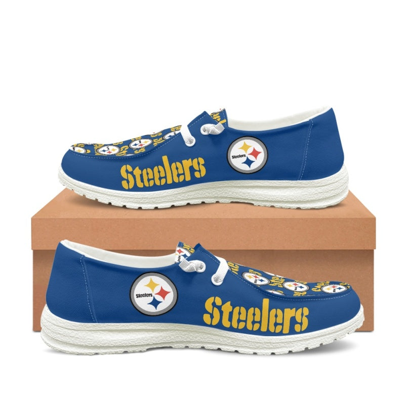 Pittsburgh Steelers Blue Team Name Logo Canvas Sneaker Shoes For Men Women Fans
