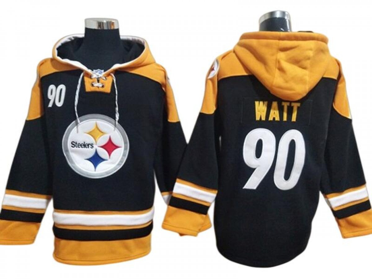 Pittsburgh Steelers #90 T. J. Watt Black Ageless Must-Have Lace-Up Pullover Hoodie
