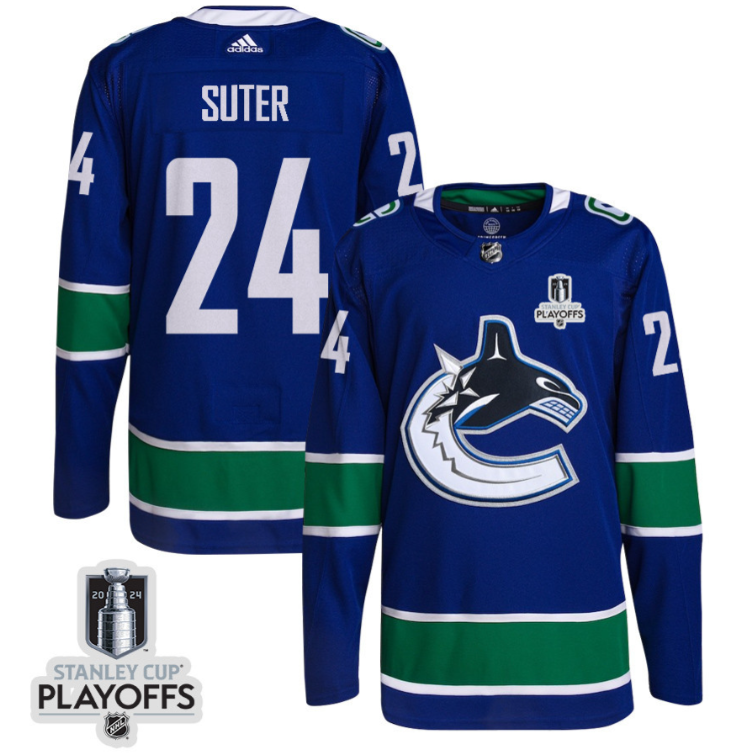 Pius Suter 24 Vancouver Canucks 2024 NHL Playoffs Patch Home Jersey - Men, Blue