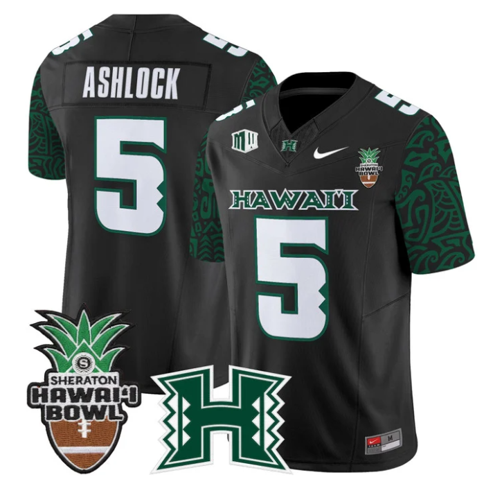 Pofele Ashlock Jersey #5 Hawai'i Rainbow 2025 Hawai'i Bowl Stitched Black Limited