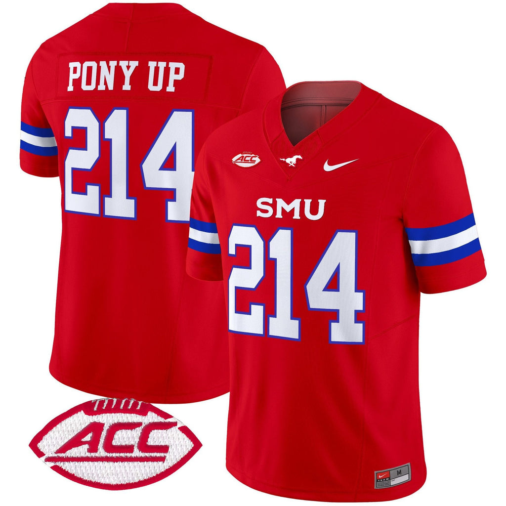 Pony Up Jersey #214 SMU Mustangs 2025 Vapor Limited Stitched Red