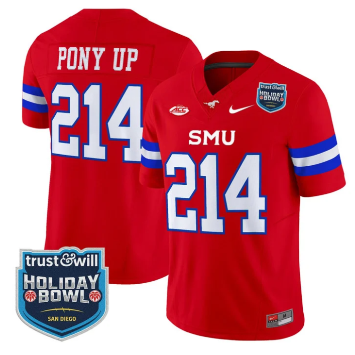Pony Up Jersey #214 SMU Mustangs 2026 Holiday Bowl Patch Stitched Red