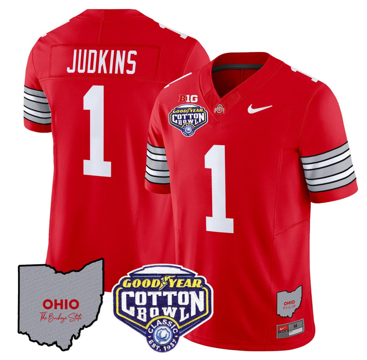 Quinshon Judkins Jersey #1 Ohio State Buckeyes Cotton Bowl Patch Stitched Red