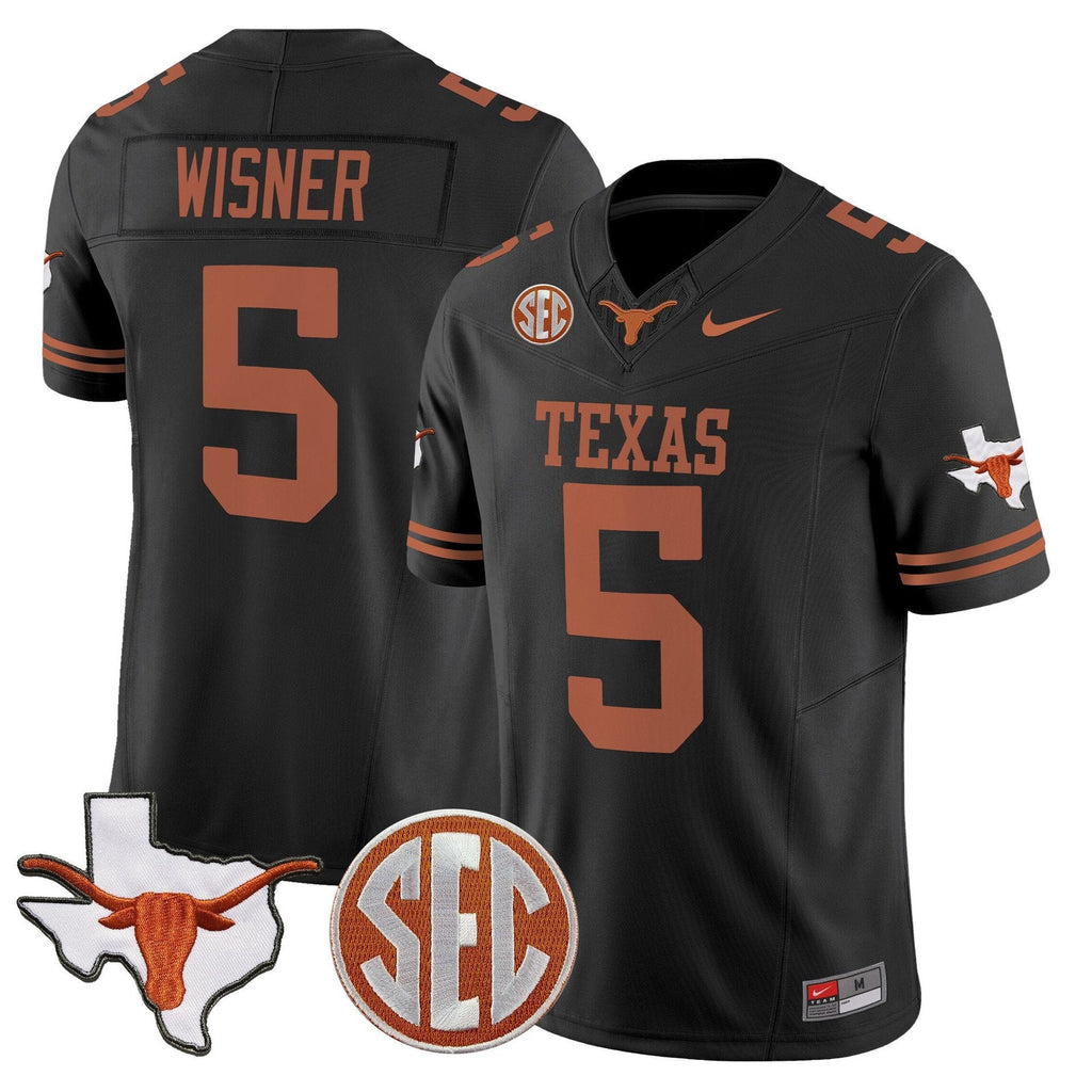Quintrevion Wisner Jersey #5 Texas Longhorns 2025 State Map SEC Patch Black
