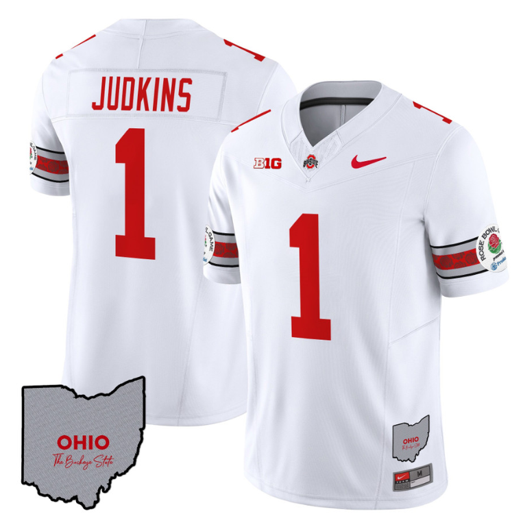 Quinshon Judkins Jersey #1 Ohio State Rose Bowl Patch Football V3 Stitched White