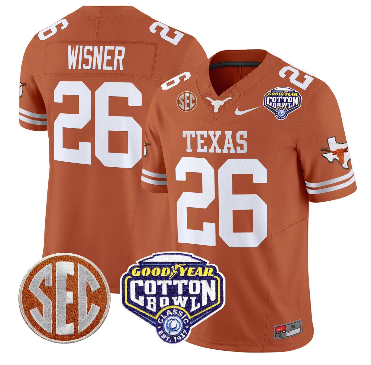 Quintrevion Wisner Jersey #26 Texas Longhorns Cotton Bowl Patch Texas Orange