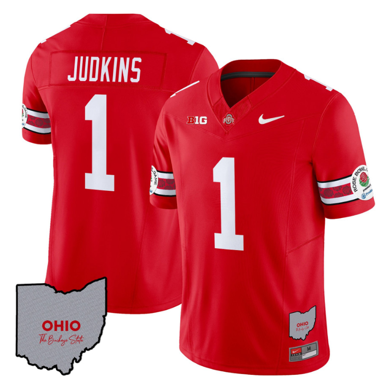 Quinshon Judkins Jersey #1 Ohio State Rose Bowl Patch Football V3 Stitched Red