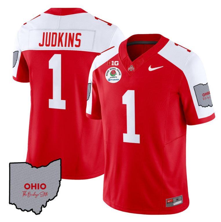 Quinshon Judkins Jersey #1 Ohio State Rose Bowl Patch Football V3 Red Alternate