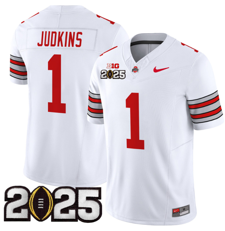 Quinshon Judkins Jersey #1 Ohio State 'Heritage Stripe' 2025 CFP Final White
