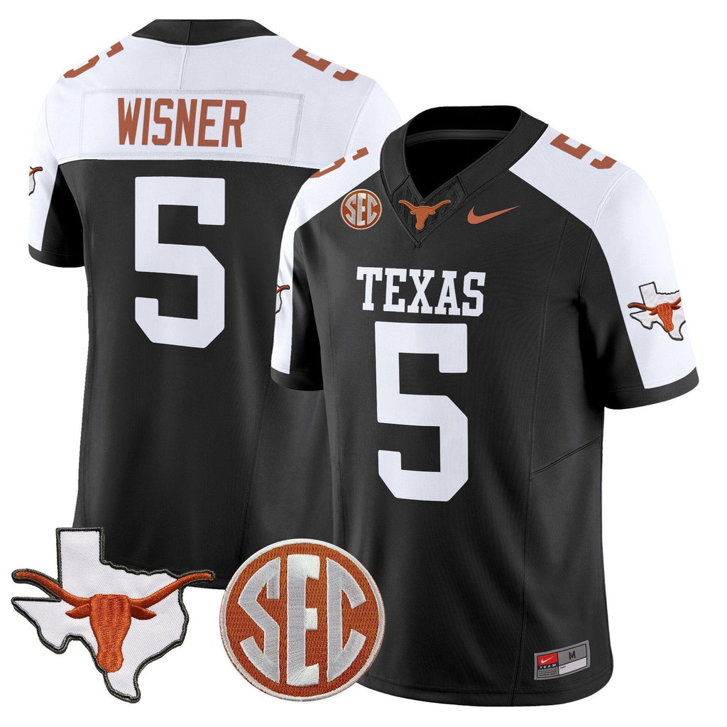 Quintrevion Wisner Jersey #5 Texas Longhorns 2025 State Map SEC Patch Black Alter