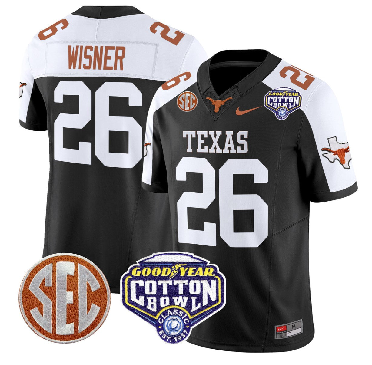 Quintrevion Wisner Jersey #26 Texas Longhorns Cotton Bowl Patch Black Alternate