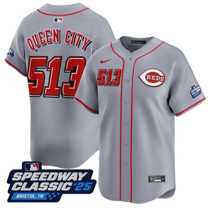 Queen City Jersey #513 Cincinnati Reds Speedway Classic Limited Stitched Gray