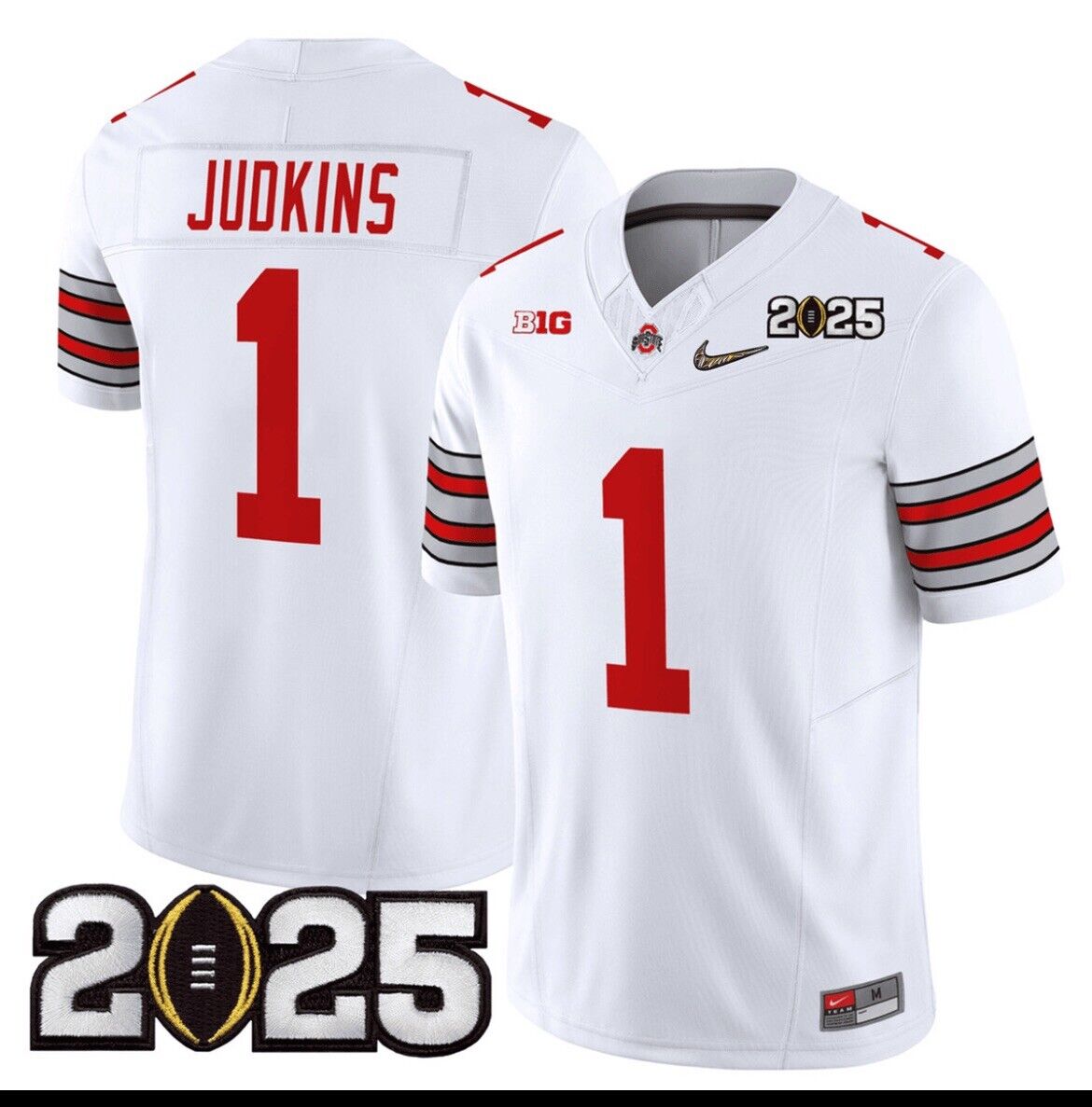 Quinshon Judkins Jersey #1 Ohio State Natty 2025 Patch Stitched White