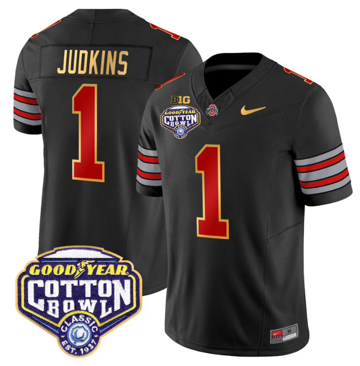 Quinshon Judkins Jersey #1 Ohio State 'Heritage Stripe' Cotton Bowl Black
