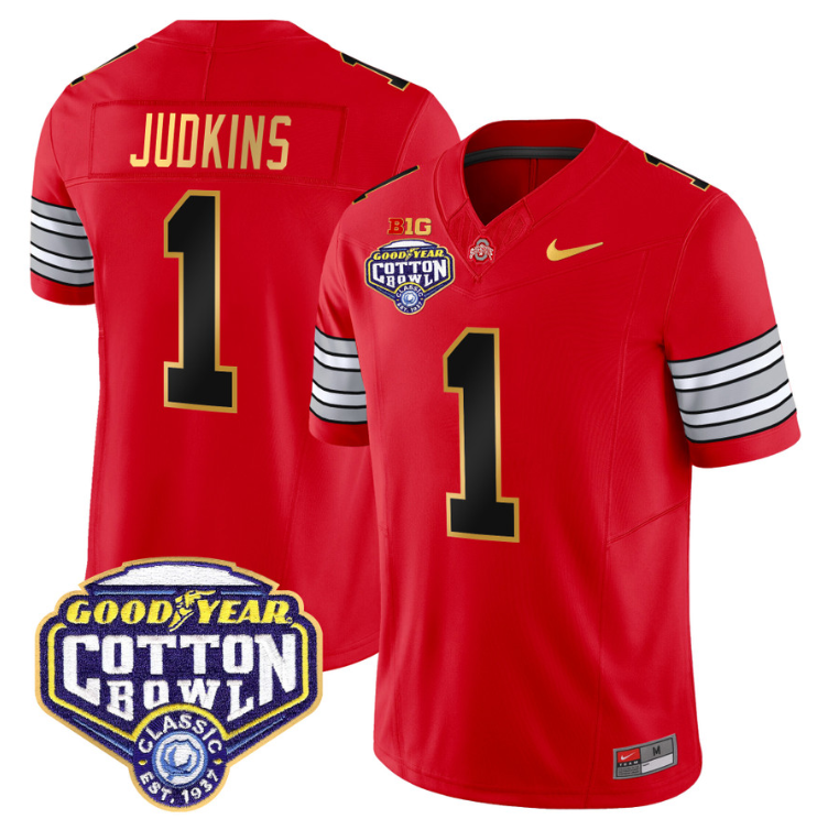 Quinshon Judkins Jersey #1 Ohio State 'Heritage Stripe' Cotton Bowl White