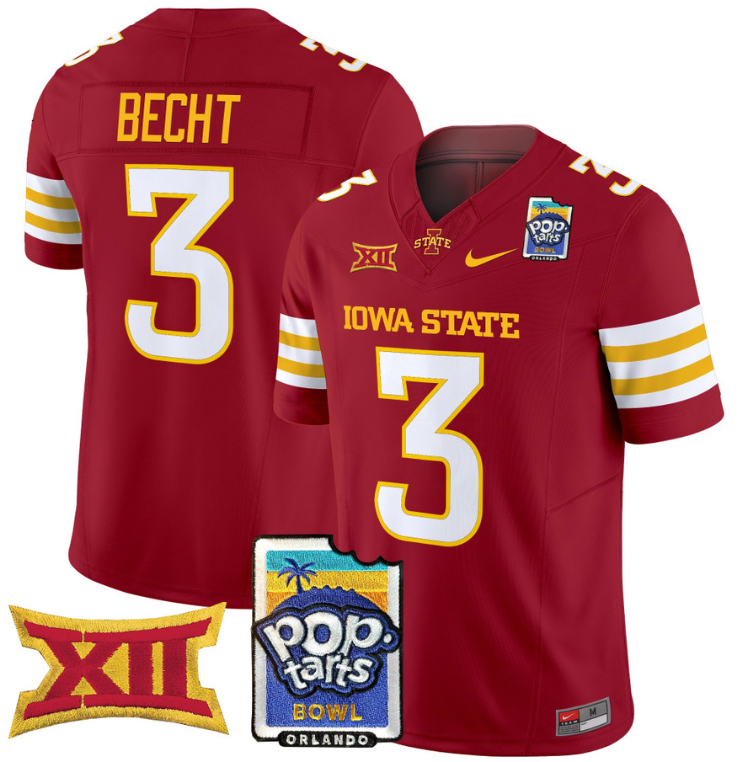 Rocco Becht Jersey #3 Iowa State 2025 PopTarts Bowl Patch Cardinal