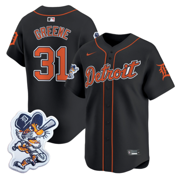 Riley Greene Jersey #31 Detroit Tigers Paws Patch Vapor Premier Limited Stitched Black